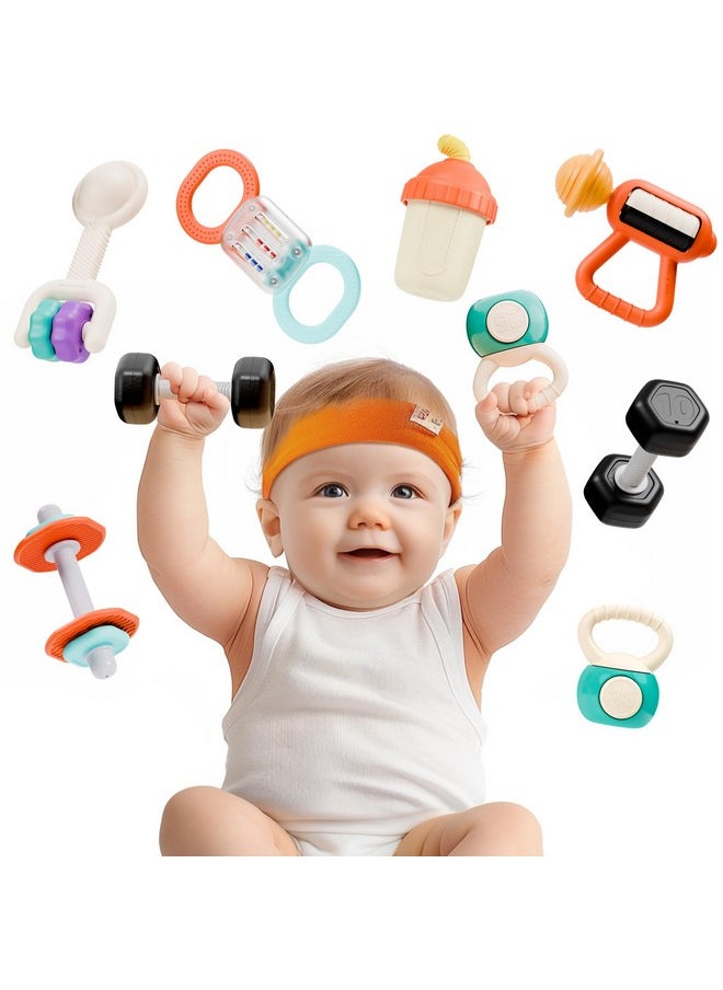 Baby Rattle Teether Toy, Infant Gym Rattles Set For 3-6 Month, Newborn Teething Shake Spin Rattle, Carseat Stroller Toy Babies 6-12 First Shower Gift 4 5 8 9 10 18 Month Toddler Boy Girl