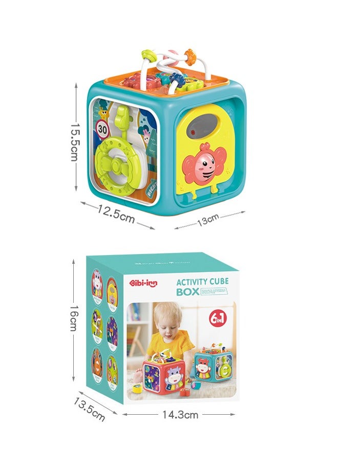 Baby Learning Activity Cube, Montessori Sensory Toys for Toddlers 0-3, Infant Educational Busy Center, Travel Carseat Toy, Birthday Gifts for 1 2 3 Year Old Boys Girls (15.5×13×12.5cm）