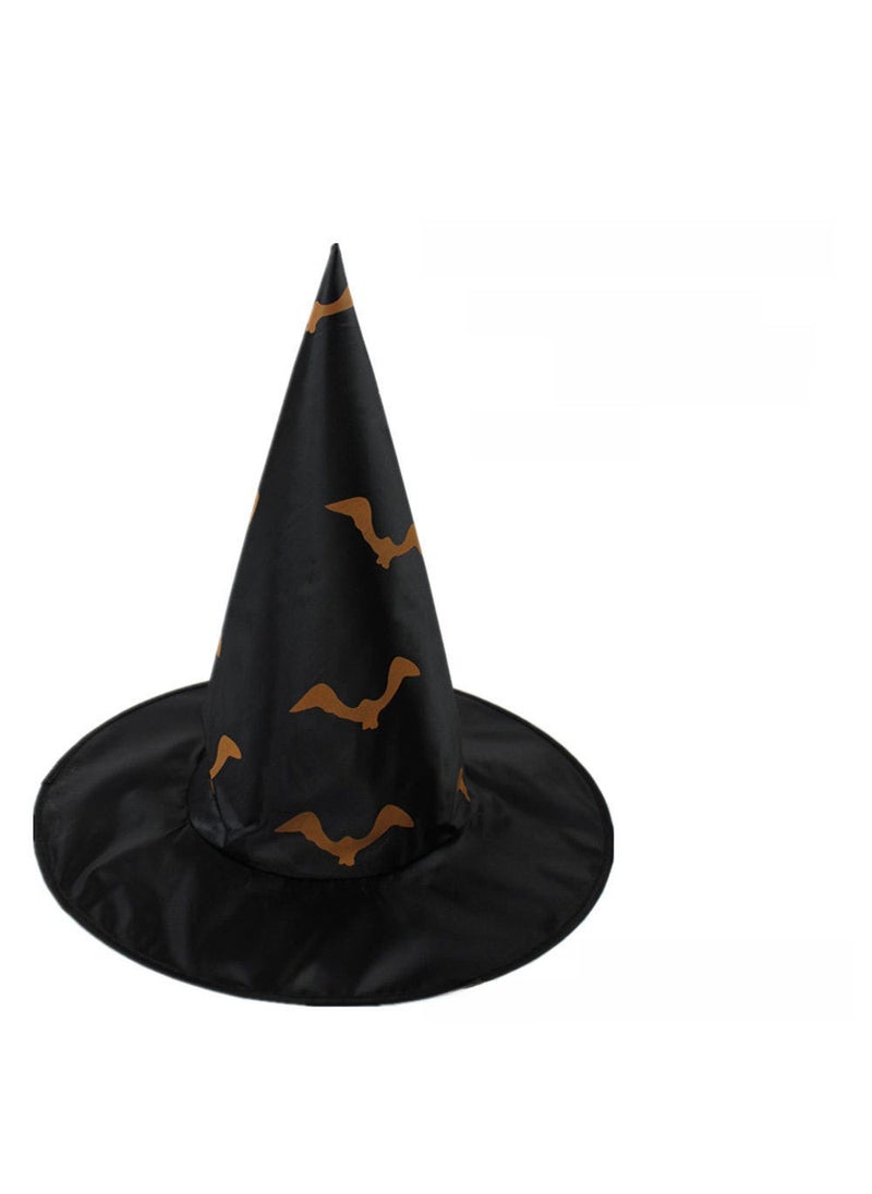 1 x 5 pcs Halloween Party Witch Hat with Pumpkin Print Print Bat Black Witch Hat 1