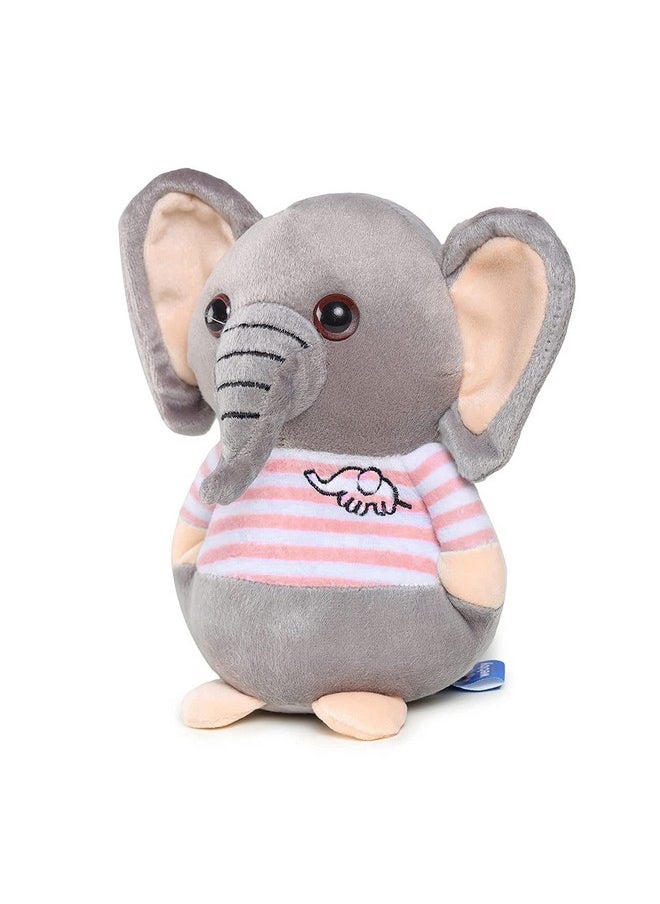 Soft Animal Plush Elephant Toy 20Cm, Grey And Pink