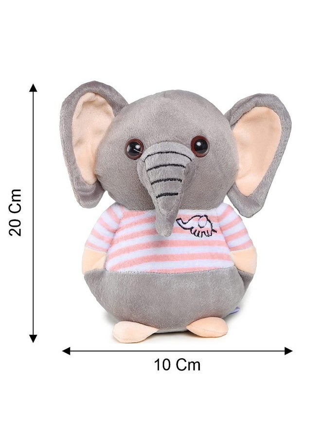 Soft Animal Plush Elephant Toy 20Cm, Grey And Pink