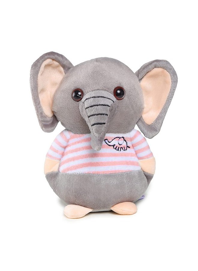 Soft Animal Plush Elephant Toy 20Cm, Grey And Pink