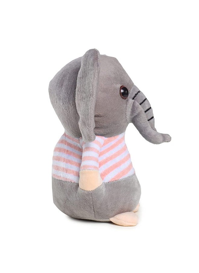 Soft Animal Plush Elephant Toy 20Cm, Grey And Pink