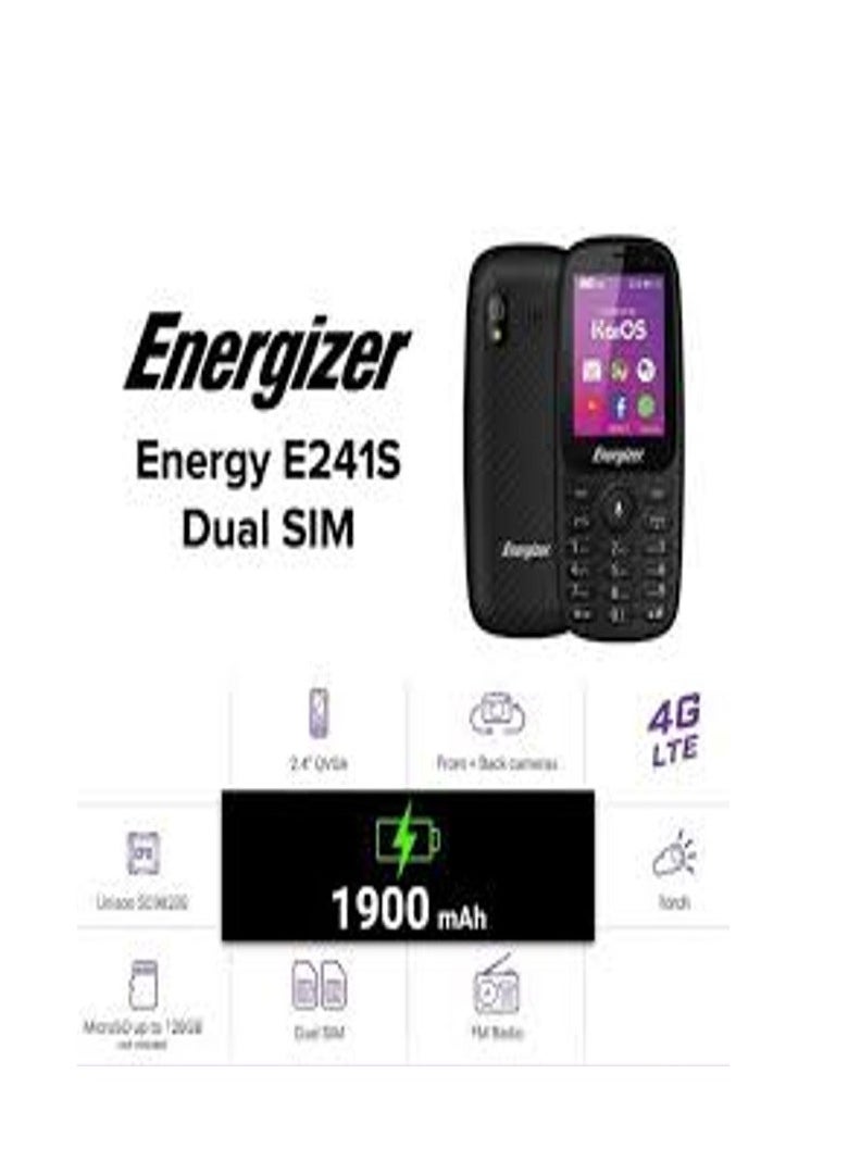 Energizer Energy E241S Feature Phone, 512 MB RAM, Dual Mini Sim - Black