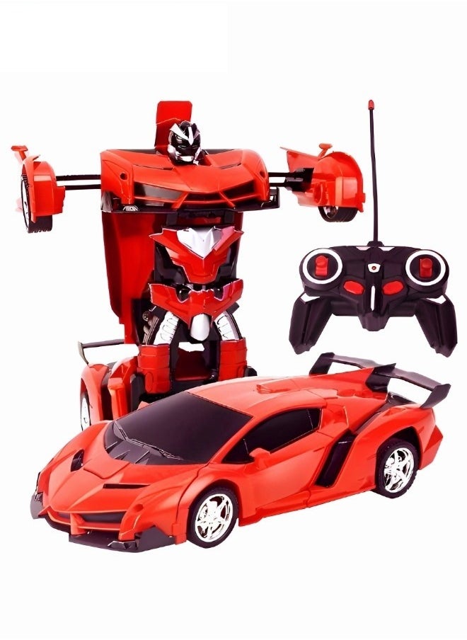 Red Transforming Toy Car Children 18.5cm Transformation Robot Kit Toys Models 2 In 1 One Step Model Deformed Car Toy for Boy Gift