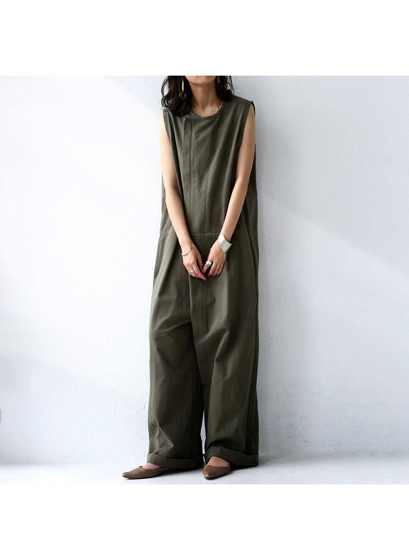 Summer 2024 Chic Solid Sleeveless Jumpsuit for Women Green