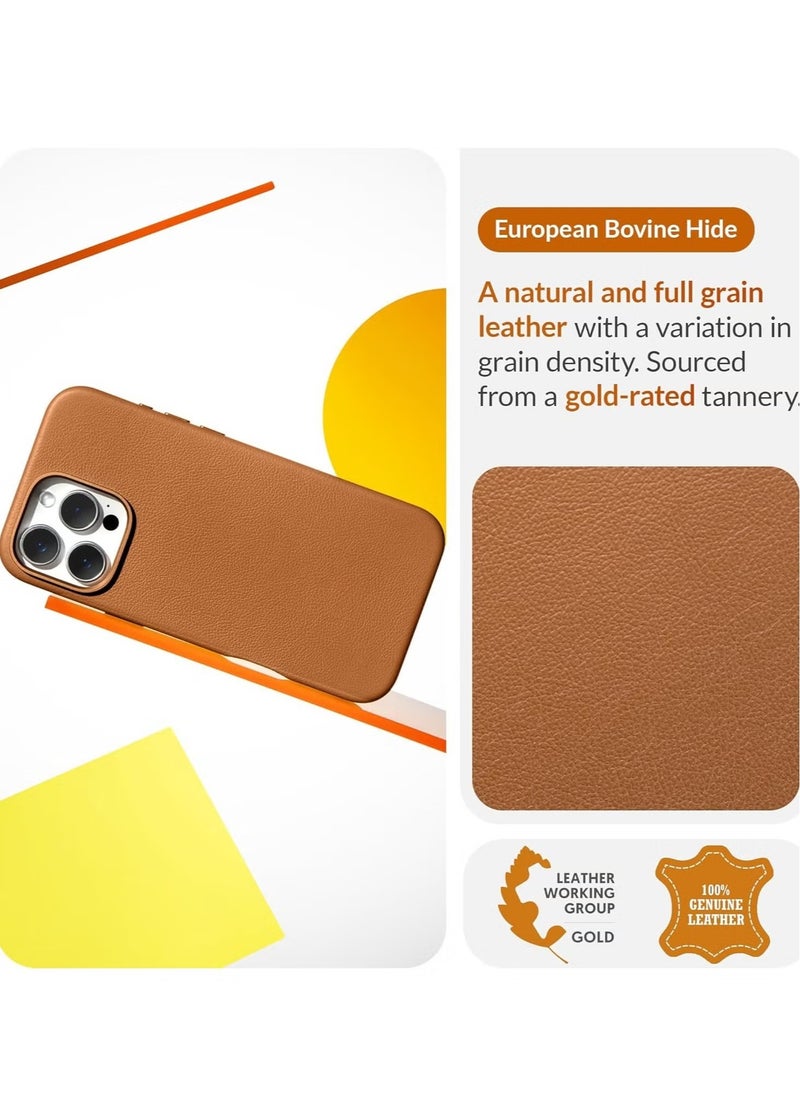 Leather Phone Case for iPhone 16 Pro – Brown, Smoothens & Softens Over Time, Compatible