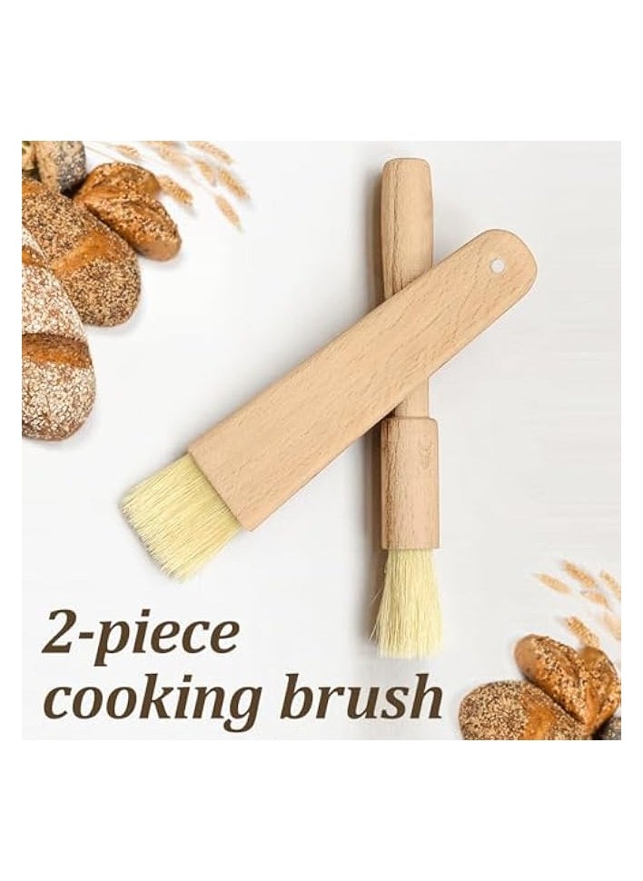 2 Pcs Cooking Brushes, Basting Brush, Pastry Brush,Food Brushes, BBQ Oil Brush, Kitchen Brush, Heat Resistant, Soft for Baking Bread, Cake, Chocolate, Pastry, Barbecue Utensil(Round and Flat)