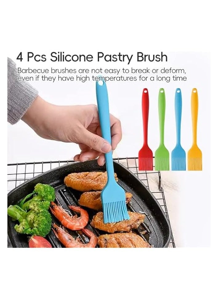 4 Pcs Silicone Pastry Brush Oil Brush, Kitchen Utensils Set For BBQ Heat Resistant Food Cooking Brush Set for Baking, Meat, Desserts Bread, Barbecue Brush Multicolor