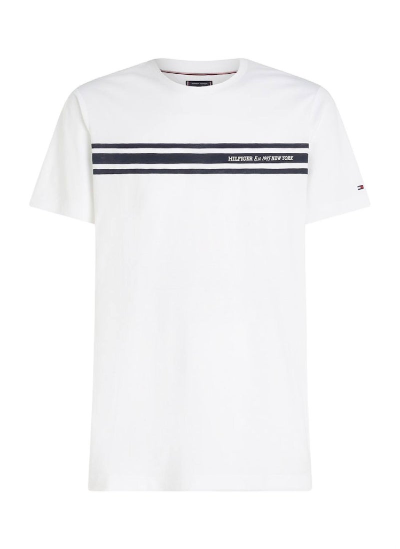 Men's Central Chest Striped T-shirt - Cotton, White