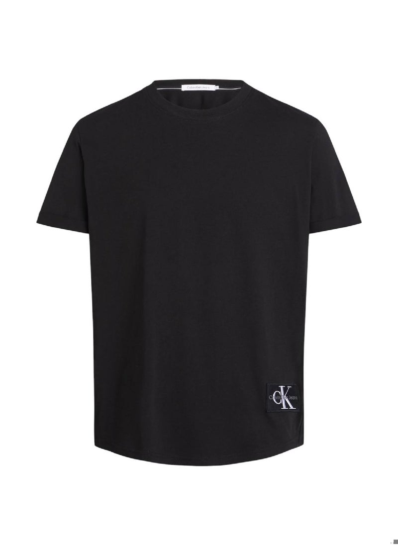 Men's Badge Turn Up Sleeve T-shirt - Cotton, Black