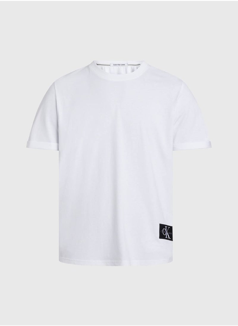 Men's Badge Turn Up Sleeve T-shirt - Cotton, White