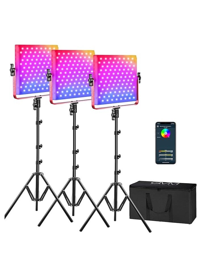 GVM 520S-B Bi-Color LED 3-Panel Kit, 3200K-5600K Adjustable Color Temperature, CRI 97+, Dimmable Brightness, Dual Power Options, Stands and Carrying Case Included for Professional Photography and Video Production