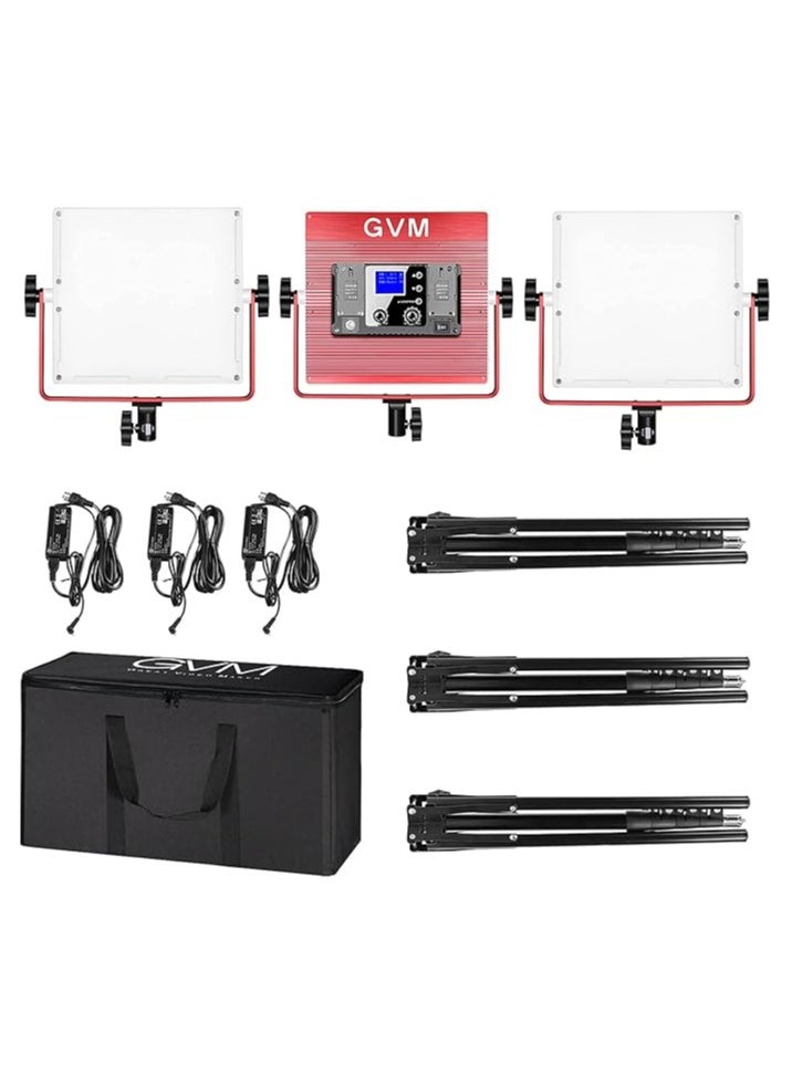 GVM 520S-B Bi-Color LED 3-Panel Kit, 3200K-5600K Adjustable Color Temperature, CRI 97+, Dimmable Brightness, Dual Power Options, Stands and Carrying Case Included for Professional Photography and Video Production