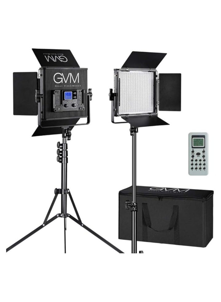 GVM 520S-B Bi-Color LED 2-Panel Lighting Kit, 3200K-5600K Adjustable Color Temperature, CRI 97+ with Dimmable Brightness, Dual Power Options, Stands and Carrying Case Included for Photography and Video Production