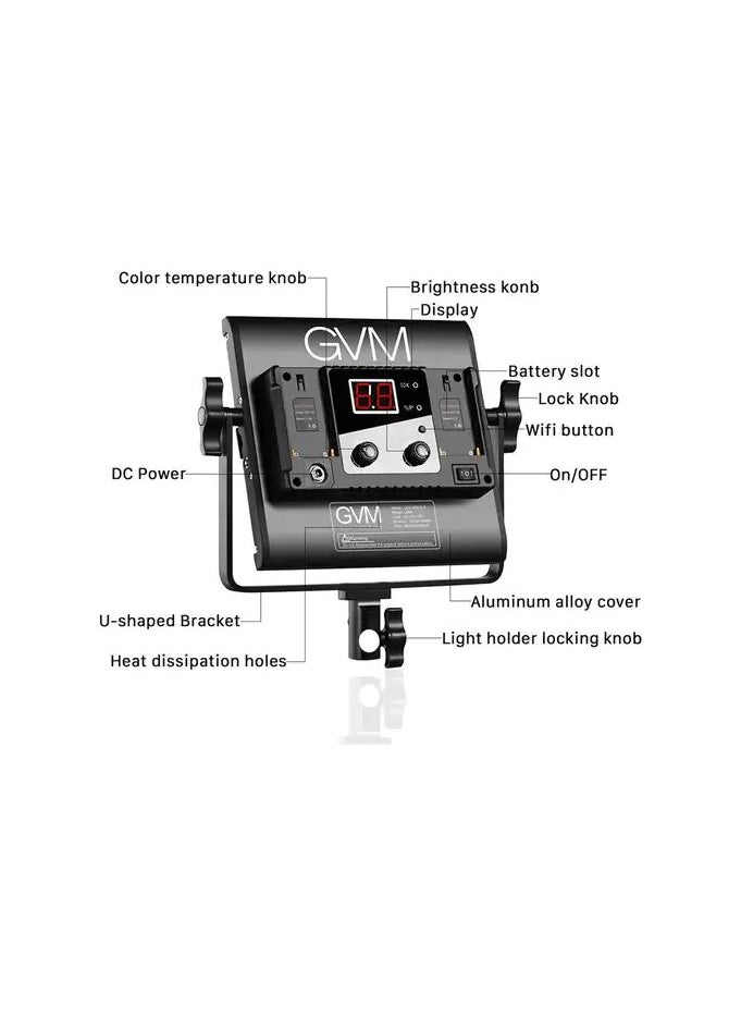 GVM 560AS Bi-Color LED Panel, 2300K-6800K Adjustable Color Temperature, CRI 97+, Dimmable Brightness, Built-In LCD Display, Dual Power Options, Ideal for Photography, Videography, and Studio Lighting