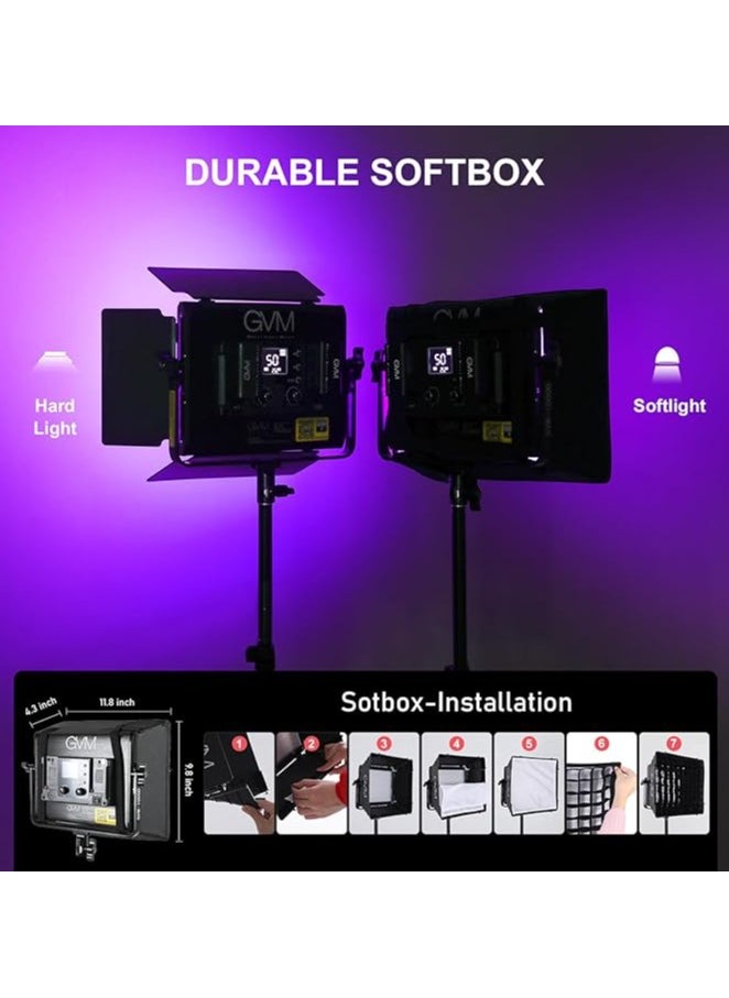 GVM Great Video Maker 1000D RGB Led Light with 2 Softboxes, Photography Lighting Kit with Bluetooth Control, Full Color Lighting Kit with 18 Applicable Scenes, 2 Packs Led Light Panel for Shooting