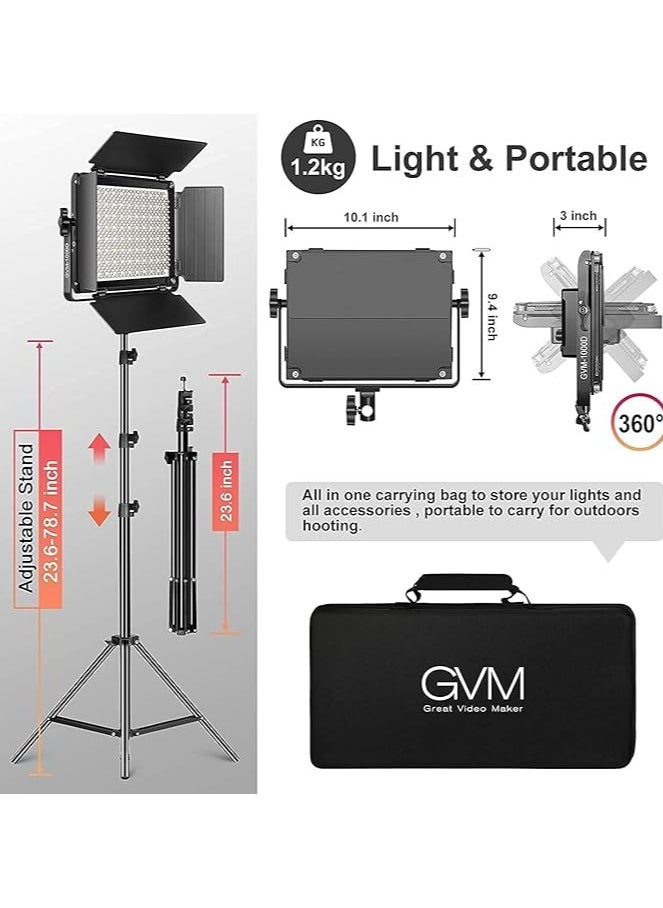 GVM Great Video Maker 1000D RGB Led Light with 2 Softboxes, Photography Lighting Kit with Bluetooth Control, Full Color Lighting Kit with 18 Applicable Scenes, 2 Packs Led Light Panel for Shooting