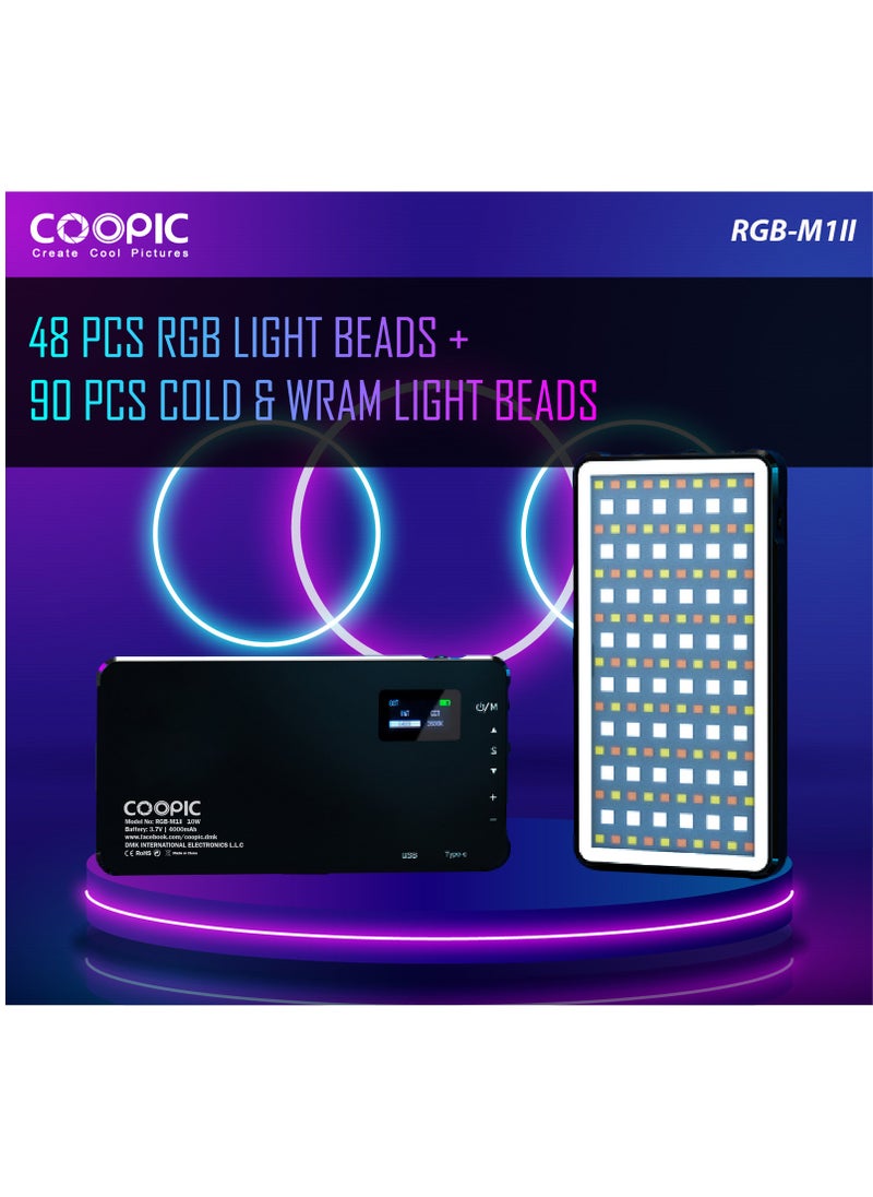 COOPIC Create Cool Pictures RGB-M1 II 2500K-9000K Pocket RGB LED Light, 360°, 16M Colors, CRI ≥95, 24 Scene Modes, 4000mAh Battery for Photography & Vlogging