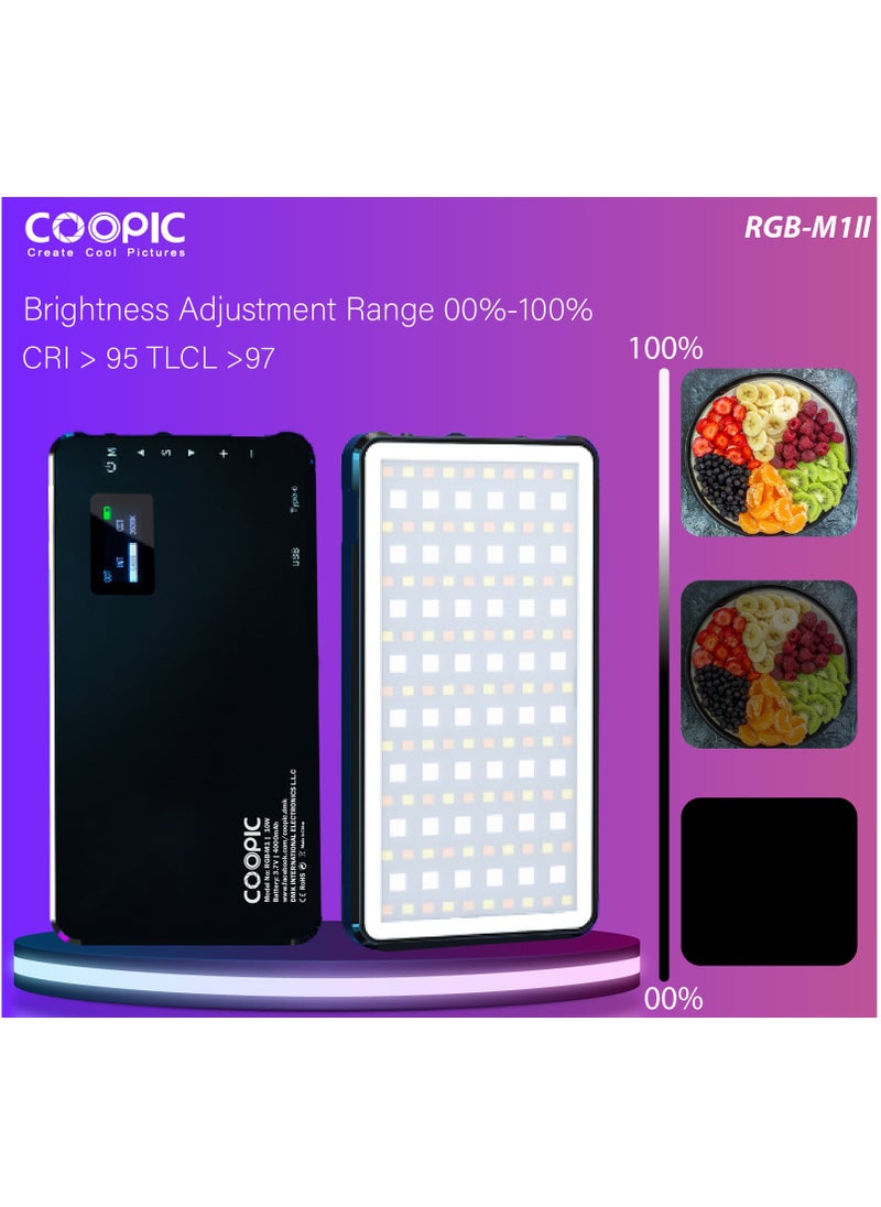 COOPIC Create Cool Pictures RGB-M1 II 2500K-9000K Pocket RGB LED Light, 360°, 16M Colors, CRI ≥95, 24 Scene Modes, 4000mAh Battery for Photography & Vlogging