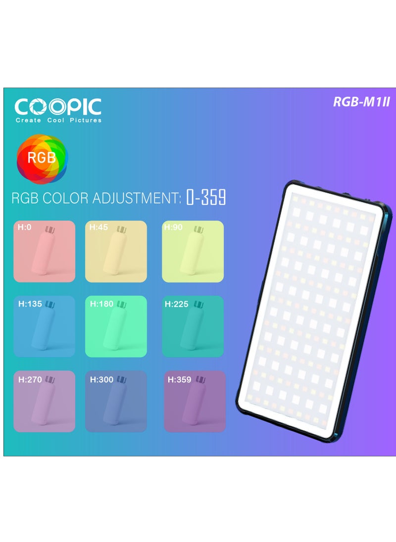 COOPIC Create Cool Pictures RGB-M1 II 2500K-9000K Pocket RGB LED Light, 360°, 16M Colors, CRI ≥95, 24 Scene Modes, 4000mAh Battery for Photography & Vlogging