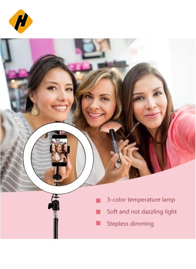 10 Inch Selfie Ring Light with 210CM Tripod & Cell Phone Holder & Bluetooth Remote Shutter for Live Stream, YouTube Video, Makeup, with 3 Light Modes