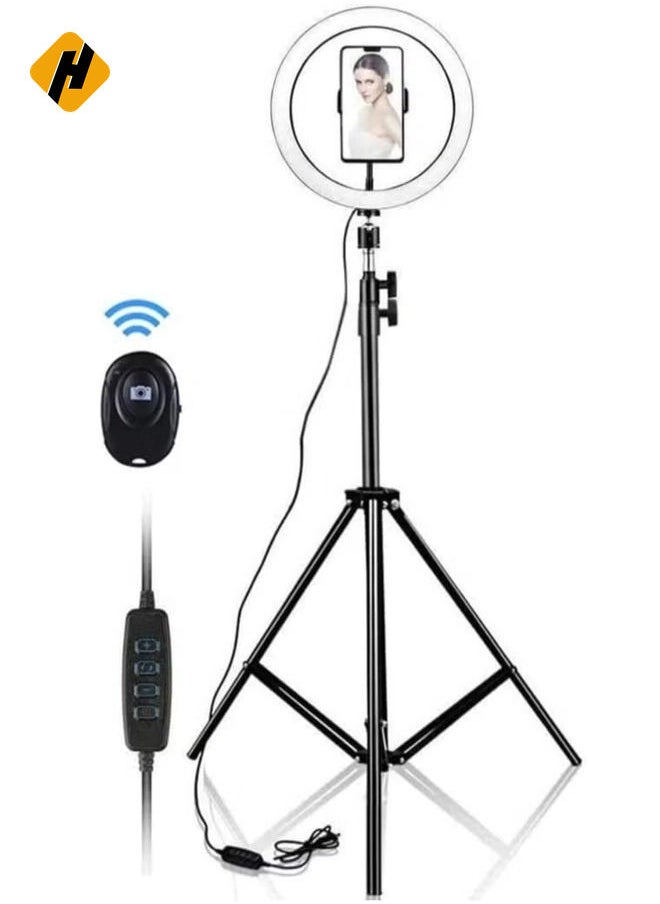 10 Inch Selfie Ring Light with 210CM Tripod & Cell Phone Holder & Bluetooth Remote Shutter for Live Stream, YouTube Video, Makeup, with 3 Light Modes