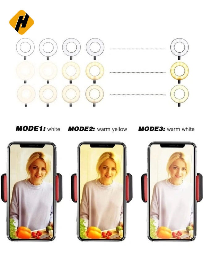 Shopping Selfie Ring Light with Stand & Cell Phone Holder, 3 Light Modes & 10 Level Brightness for Live Stream/Makeup, Flexible Arm Compatible with iPhone&Android Phones