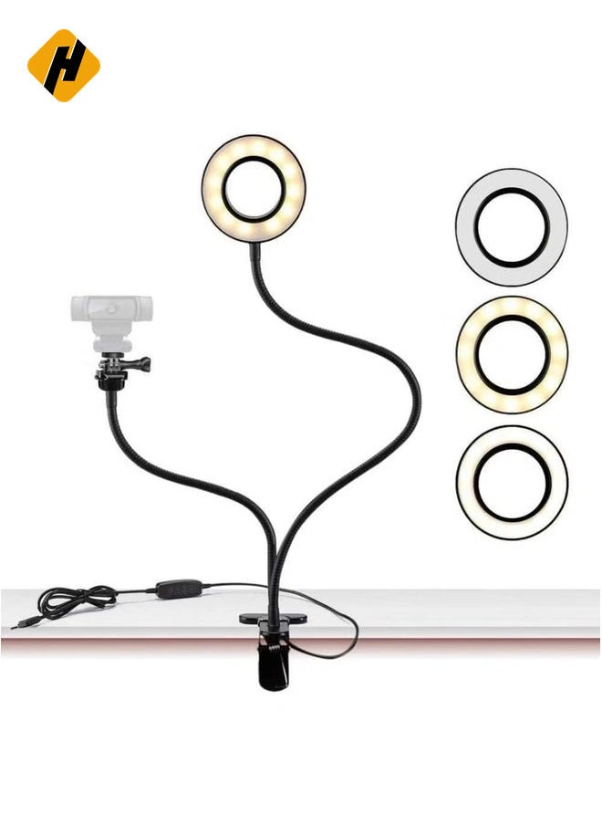 Shopping Selfie Ring Light with Stand & Cell Phone Holder, 3 Light Modes & 10 Level Brightness for Live Stream/Makeup, Flexible Arm Compatible with iPhone&Android Phones