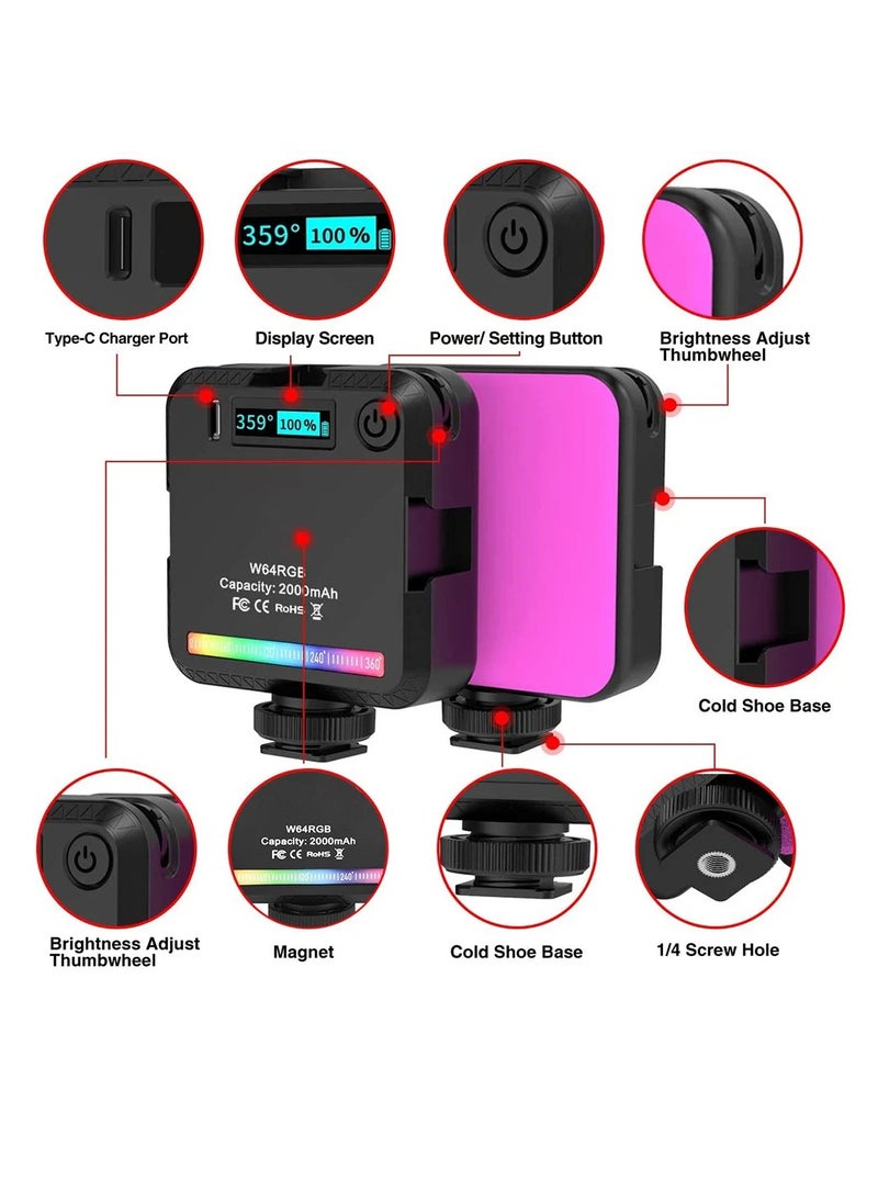 Xria W64RGB Full Color LED Video Light 2500K-9000K 800LUX Magnetic Mini Fill Light Extend 3 Cold Shoe 2000mAh Type-c Port