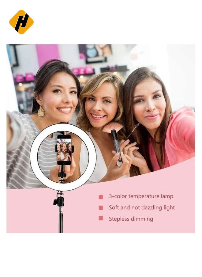 10 Inch Selfie Ring Light with 210CM Tripod & Cell Phone Holder & Bluetooth Remote Shutter for Live Stream, YouTube Video, Makeup