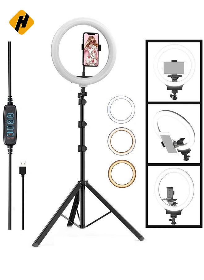 10inch-Ringlight-with-Stand Portable LED Ring Light with 3 Color Modes Dimmable Lighting Photo-Shoot | Video Shoot | Live Stream | Makeup & Vlogging compatibly for All mobiles