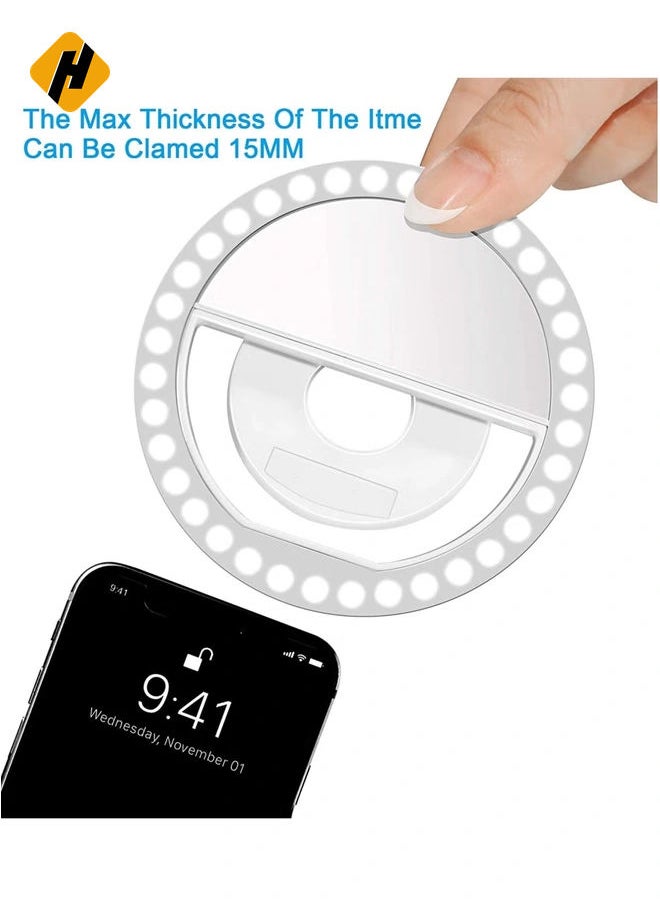 Selfie Ring Light, Rechargeable Portable Clip-on Selfie Fill Light with 36 LED for iPhone/Android Smart Phone Photography, Camera Video, Girl Makes up (White)