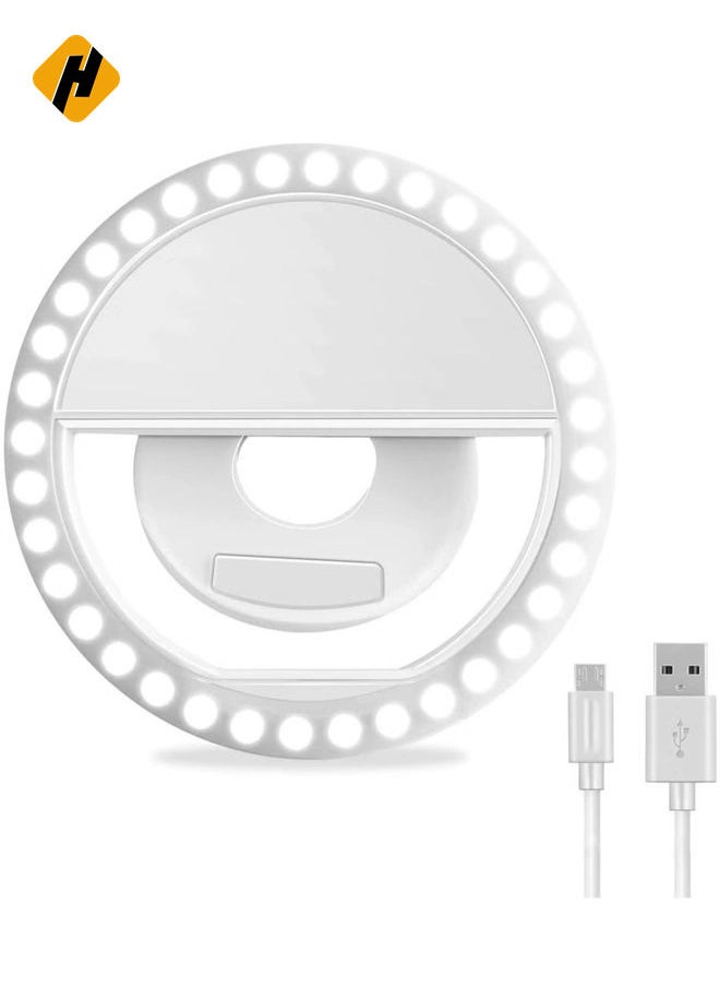 Selfie Ring Light, Rechargeable Portable Clip-on Selfie Fill Light with 36 LED for iPhone/Android Smart Phone Photography, Camera Video, Girl Makes up (White)