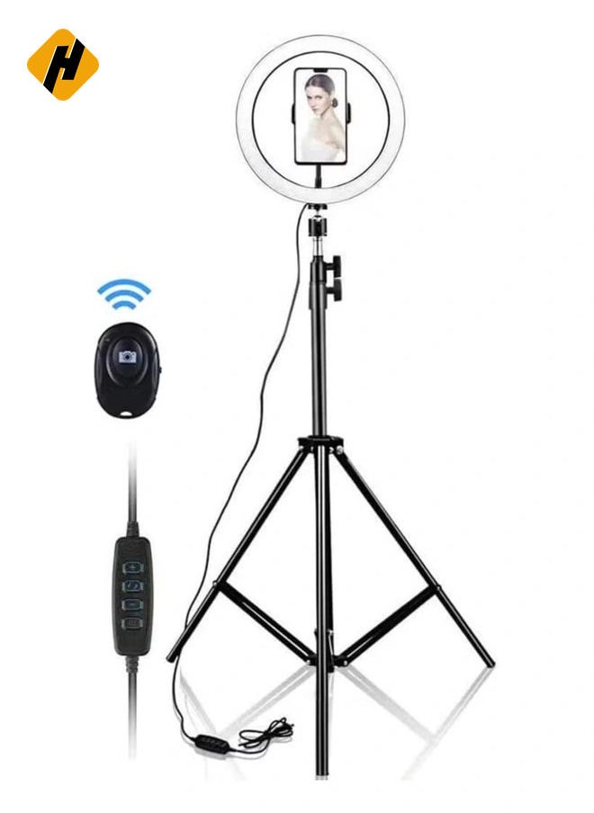 10 Inch Selfie Ring Light with 210CM Tripod & Cell Phone Holder & Bluetooth Remote Shutter for Live Stream, YouTube Video, Makeup