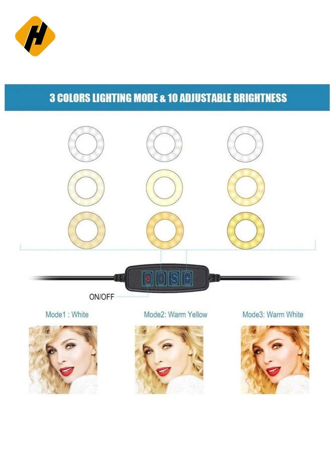 Selfie Ring Light Stand with Microphone Holder,LED Ring Light for Live Stream/Makeup/YouTube Video - 3-Light Mode - 10-Level Brightness