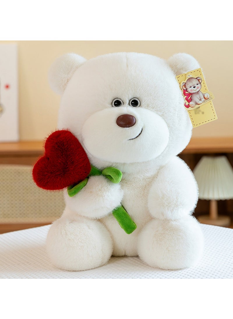 28 CM Cute Bear Plush Toy Soft Stuffed Cartoon Doll For Girls And Boys All Ages Gift（White）