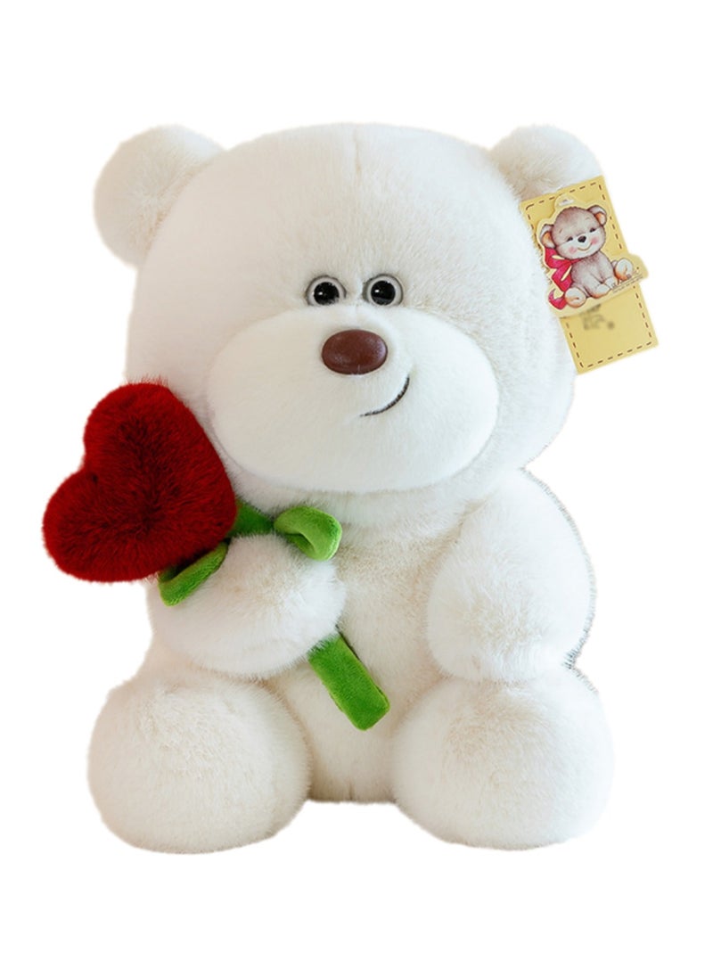 28 CM Cute Bear Plush Toy Soft Stuffed Cartoon Doll For Girls And Boys All Ages Gift（White）