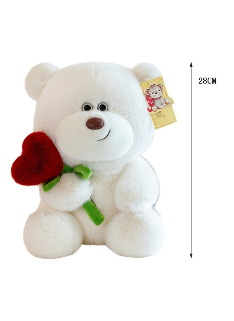 28 CM Cute Bear Plush Toy Soft Stuffed Cartoon Doll For Girls And Boys All Ages Gift（White）