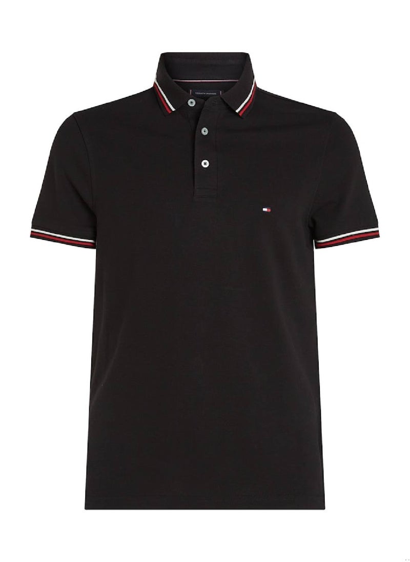 Men's Tipped Slim Polo Shirt - Cotton, Black