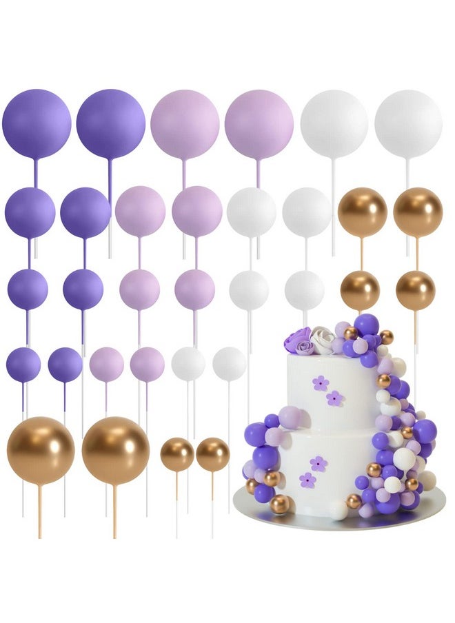 32 Pcs Ball Cake Topper Decorations Mini Balloons Cake Topper Sticks Foam Balls Cake Picks Cake Topper Balls Cake Decorations For Wedding Party Birthday Cake Decorating (Purple Gold)