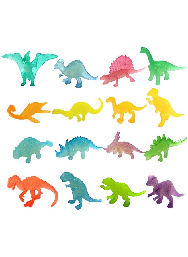 16 Pcs Mini Dinosaur Figures, Small Luminous Dinosaur Toy, Glow In The Dark Dinosaur Party Favors Cake Toppers, Plastic Dino Toys For Kids Easter Basket Suffers Treasure Goody Bag