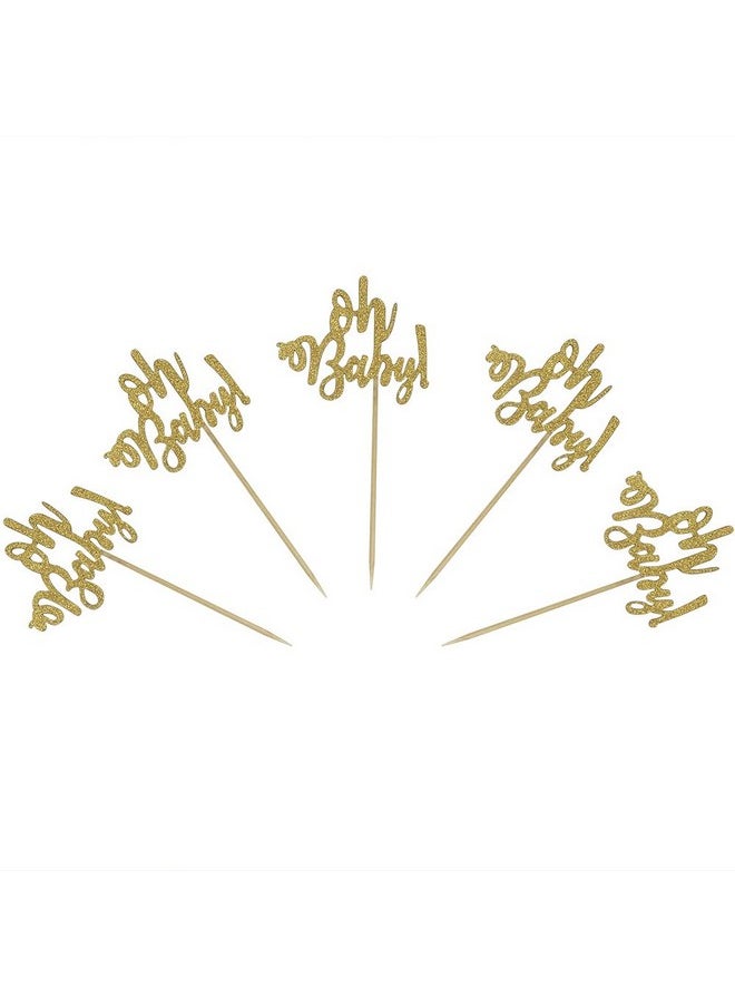 24 Gold Glitter Oh Baby Cake Cupcake Toppers Picks For Wedding Birthday Baby Shower Party Decorations