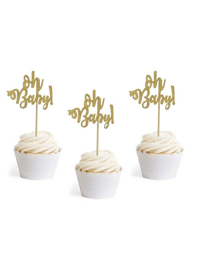 24 Gold Glitter Oh Baby Cake Cupcake Toppers Picks For Wedding Birthday Baby Shower Party Decorations