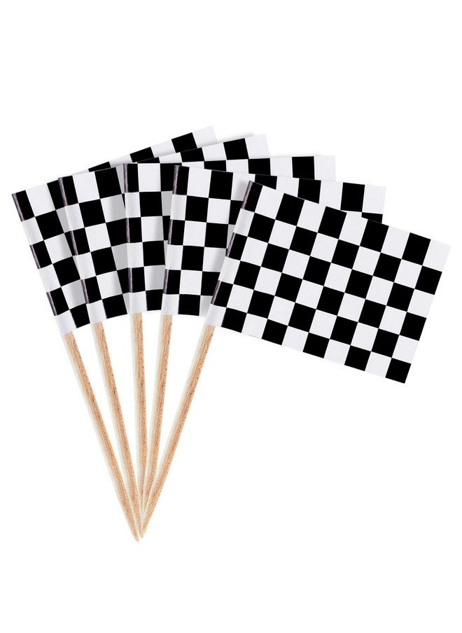 100 Pack Mini Checkered Racing Flag Finish Line Cupcake Toppers Party Decorations Picks Set (2.5 Inches Tall)