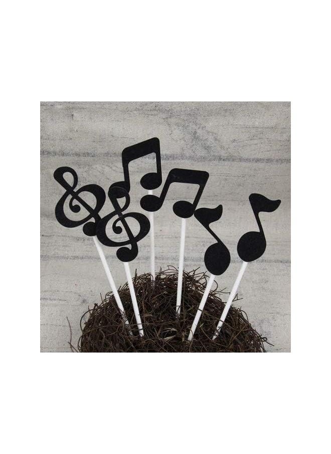 Music Cake Toppers 6pcs Music Symbols Notes Cupcake Toppers for Birthday Party Decor(Black)