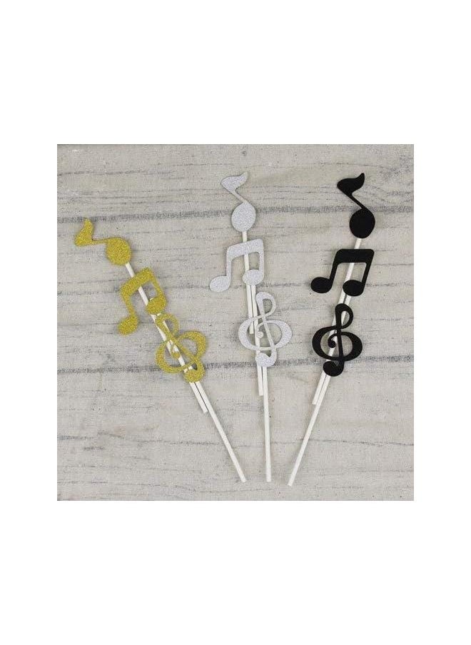 Music Cake Toppers 6pcs Music Symbols Notes Cupcake Toppers for Birthday Party Decor(Black)