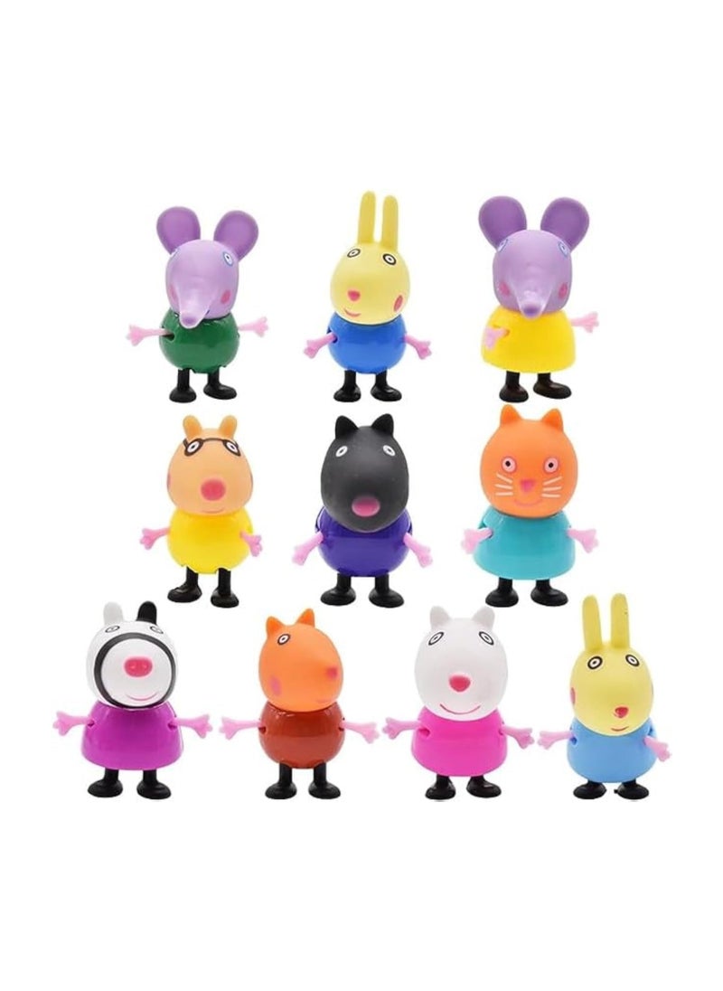 10 Pcs Peppa Figures Set – Cupcake Toppers for Birthday & Baby Shower Party Supplies, Cake Decorations | Multicolor Figurines for Girls & Women