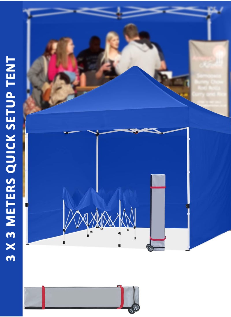 3x3 Meters Steel Frame Outdoor Tent with Waterproof UV-Blocking Canopy, Quick Setup, and Trolley Bag for Events, Camping, and Parties