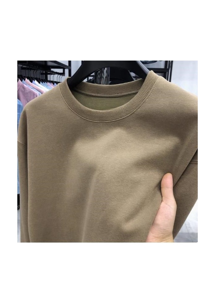 Men's Long Sleeved Round Neck Casual Loose Shoulder Sweatshirt